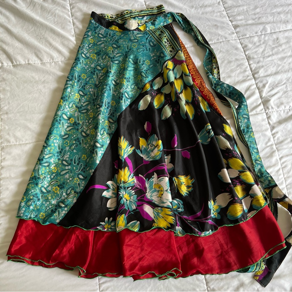 NWOT Silk Sari Maxi Ankle Length Skirt
